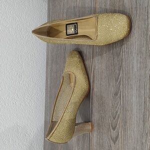 Like New NINA Sparkly Gold Pumps Shoes Heels Leather Soles 7.5